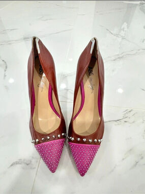 Pink and Brown Pointed Studded Heels